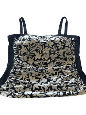 Lands' End Tankini Swimsuit Top Black Havana Floral Structure Ruching 18W